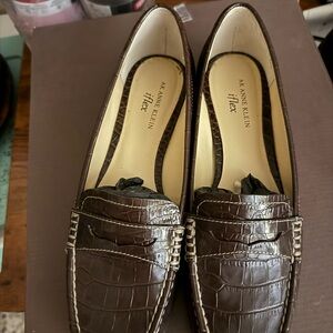 Anne Klein Dark Brown Croc-Embossed Slip-Ons